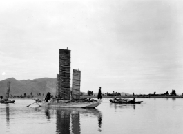 Sampans on the water in China during WWII.  Image provided by Dorothy Yuen Leuba.