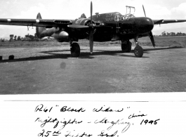 P-61 Black Widow night fighter at Chengkung (Chenggong), China, 1945. 25th Fighter Squadron. Photo from Milton King.