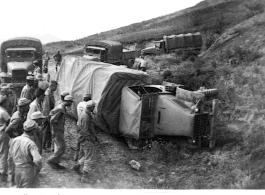 A rolled convoy truck in the CBI during WWII.