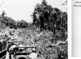 Allied convoy road traffic on road just above Shingbwiyang during WWII.