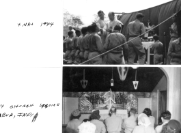 American military personnel attend Christmas service, outdoors, in 1944; Church service in Chabua, India, 1944.  Images provided by Michael J. O'Brien.