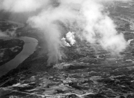 Allied bombing raid on Paoching (Shaoyang), China, during WWII.