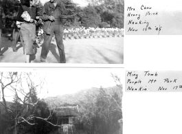 Mrs. Chow and GI Henry Frick talking in Nanjing, November 15th, 1945. And GIs walking at Ming Tomb at Purple Mountain Park, Nanjing, November 17th, 1945.