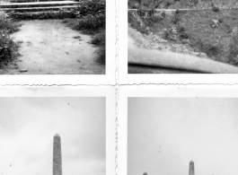 Along the Burma road on the way to China in spring 1945 during WWII. Three images show battle and martyr monuments to 38th Chinese Division 三十八师 soldiers lost fighting the Japanese.
