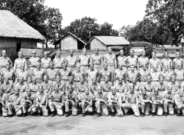 Group photo of enlisted combat aircrew members (flight engineers, radio operators, gunners) of the 491st Bomb Squadron at Chakulia Air Base, India, in the summer of 1943.  (Information provided by Tony Strotman)