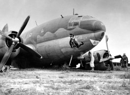 The C-46 transport "Itchy Pussy" hard on the ground in the CBI.