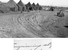 396th Air Service Squadron engineering area set up at a base in China during WWII: "This is where we went to work every morning in Liangshan China. These tents housed all our shop areas and tools. We performed a lot of work at this base mostly on P-51's and B-25's. We got along great until it rained and then we were working in a mud hole."  Photo from R. M. Kriewitz.