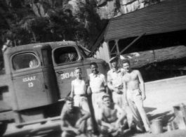 Guilin Engineering Area--396th Air Service Squadron  men, first row (left to right): ?, ?.  Back row: Knecht, ??, Rhoads, ??.