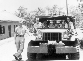 Daggett, Derby, Trombley, unknown, unknown, Cooper, Zangle.  Probably at Yangkai air base.  From the collection of Frank Bates.