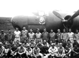 All of the 491st Bomb Squadron maintenance personnel at Yangkai AB, China, in early 1944, shortly after they had transferred from Chakulia, India. Frank bates notes.. McArdle hadn't gone home. Rear, 5th from left 'Frank Bates'.