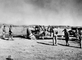 A destroyed P-40 of the 26th Fighter Squadron, a "China Blitzers" fighter, attached to the 51st Fighter Group. In China during WWII.