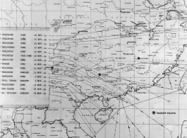 Sea sweep air mission map for November 1944, showing locations near or in China where attacks were made on Japanese by U. S. aircraft.  From the U.S. Government sources.