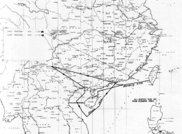 Sea sweep air mission map for January 1945, showing locations near or in China where attacks were made on Japanese targets by U. S. aircraft.  From the U.S. Government sources.