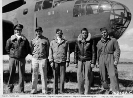 A crew of the 11th Bomb Squadron, 341st Bomb Group poses beside their North American B-25 "Little Joe III" at an airfield somewhere in China, February 2, 1943. They are:  Capt. Joseph L. Skeldon, Toledo, Ohio, Pilot Lt. Robert D. Hippert, Cincinnati, Ohio, Navigator T/Sgt. Maurice A. Paynter, Kingston, West Virginia, Bombardier S/Sgt. Norton G. Stubblefield, Dallas, Texas, Engineer-Gunner T/Sgt. James E. Astin, Macon, Georgia, Gunner  Photo by 7th Photo Tech. Sqdn, provided courtesy of Tony Strotman.  In th