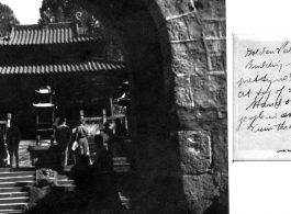 Stone archway at Buddhist temple near Kunming, China, October 1945.