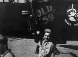 The day Old '59 left for home.  Yangkai, March (?) 1944.  Lloyd Kershaw, Eugene Montgomery, Peterson.