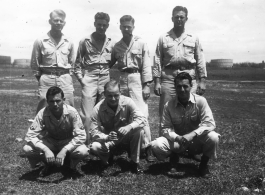"The last troops to leave Burma and North India."  Top image: Capt. Adams, Lt. Scott, Lt. Robins, and Lt. Pribyl.  Bottom image: Lt. Zimmerman, Lt. Norman Stanley, Capt. Wexler, and Lt. Pribyl.