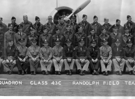  43rd Fighter Squadron class 43C training at Randolph Field, Texas, around March, 1943.  Irving DeGon is front row, fourth from the left.