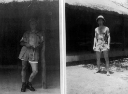 American flyers at barracks in a hot India. Left is unknown, right is T/Sgt. Roy Whistle (radio).