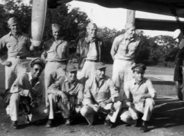 B-24 bomber crew in the India during WWII.  Back row: Carney, Zeiss, Vanardo, Bogert.  Front row: Bob Latns (3rd from left).