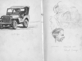 The wartime notebook of S/Sgt. Tom L. Grady. In his notebook, as a talented and curious young artist while in the CBI, he recorded scenes and vignettes that he saw in his life. He also recorded names and contact info for the people he met.  "Nadzak. Pawling, N. Y.  Rest Camp."