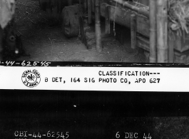 Close up of stable at Zhefang.  December 6, 1944.  Photo by T/5 William E. Shemorry. 164th Signal Photographic Company, APO 627.  Passed by William E. Whitten.