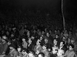 GIs applaud while watching performance, during AAF Day celebrations, August 1, 1945, at Yangkai, APO 212, during WWII.