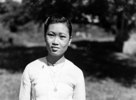 Local people in Burma near the 797th Engineer Forestry Company--a woman.  During WWII.