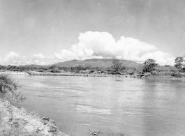 797th Engineer Forestry Company in Burma: Pontoon bridge over a river on the Burma Road.  During WWII.