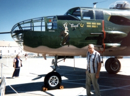“This is a B-25 C/F/G I worked on in 2 years in India & China.The plane was in Alameda, CA helping to celebrate Navy/Fleet Week in Oct. 1995" --Frank Willard Bates, Sr.  Frank Willard Bates was a photographer in CBI. The current collection of photographs predominantly features Chaukulia, India and Liuzhou, China in 1944 and 1945.   Background on the photographs was provided by Tony Strotman and Bates' daughter, Evelyn. We greatly appreciate their contributions.