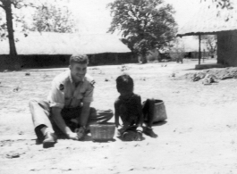 Tom Dunham and local boy in Burma or India.  22nd Bombardment Squadron, in the CBI.