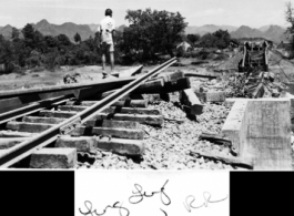 The railway bridge at Lingling, destroyed.  WWII.