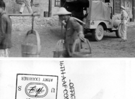 A weapon's carrier waiting to be loaded in front of Hostel #4 at the American airbase at Liuzhou. During WWII.  From the collection of Hal Geer.