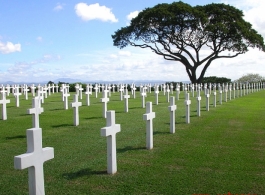 Cross markers at the Manila American Cemetery and Memorial, 2006.  Photo by Dave Dwiggins.