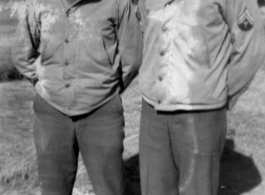 Douglas Runk (right) and another GI at an American tent camp on Burma Road in the Xiaguan/Dali area, near the outlet to Erhai Lake. During WWII.
