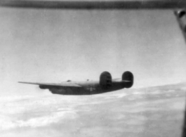 A B-24 bomber in the air in the CBI.   From the collection of Robert H. Zolbe.