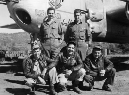 Crew of American servicemen with the B-25H "Wabash Cannonball", of the 491st Bomb Squadron, in the CBI.