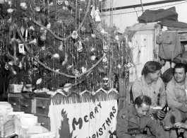 Christmas 1944 in one of the 491st Bm Sq enlisted men's hostels at Yangkai base, Yunnan province, China.