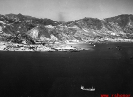 Aerial view from a mission on Hong Kong, 491st Bomb Squadron, showing environs of Hong Kong.