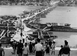 Looking over the river across the floating bridge towards Horse-saddle Mountain (马鞍山) in Liuzhou city, Guangxi province, during WWII.