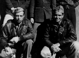 Top, from left: Col. C. D. Vincent, Lt. Col. John Allison, and Col. Bruce K. Holloway.  In foreground, Lt. Col. R. Baumgardner at left and unidentified man at right.  China, 1943, during WWII.