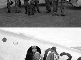 Combat photographers train for aerial work in the US before deployment overseas during WWII, on a AT-11. Note the clean new parachutes strapped to the nervous photographers.  Aircraft serial #127339.
