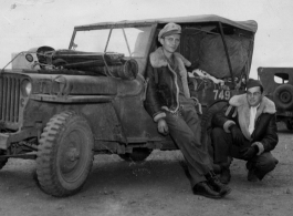 Tutwiler (left) and Selig Seidler (right) with jeep #749 "Miss Lucy Bowels" in southwest China, during the Second World War.