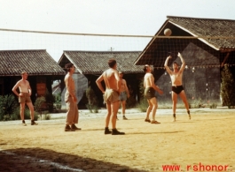 Americans play volleyball at a rest camp in China, almost certainly Camp Schiel, in Yunnan, during WWII.