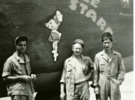 Part of crew pose before the B-24 "Belle Starr" in the CBI.