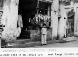 A butcher shop in Calcutta, 1943, during WWII.  Photo from Kenneth M. Sumney.