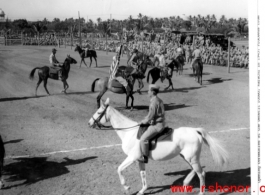 GI horsemen in a benefit rodeo for a leper hospital, Karachi, India, 1943. In the CBI.  Photo from William D. Bowman.