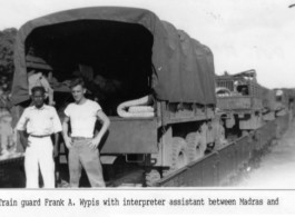 Train guard Frank A. Wypis with interpreter assistant between Madras and Calcutta in mid 1945.  Photo from Frank A. Wypis.