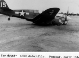 A P-40 fighter down hard on its nose at Panagar in early 1944. Photo by Frank Gregor.