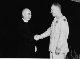 Monsignor Spellman,  before he became Cardinal, visits General Hanley in the CBI.  US Army Air Force photo.